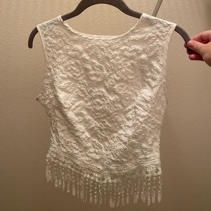Temu top bundle size SMALL white tassel top & floral corset type crop top